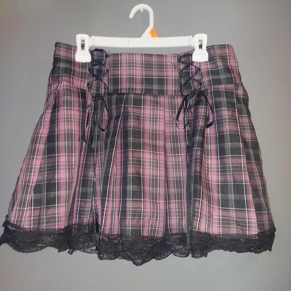 ROMWE Plaid Pink and Black Women's Skirt
